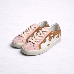 Anthropologie Bibi Lou Gamin Sneakers Pink Brown Suede Star Womens 36 Low Top